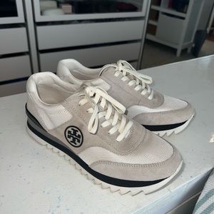 Tory Burch cream and blue tennis shoes sz 8